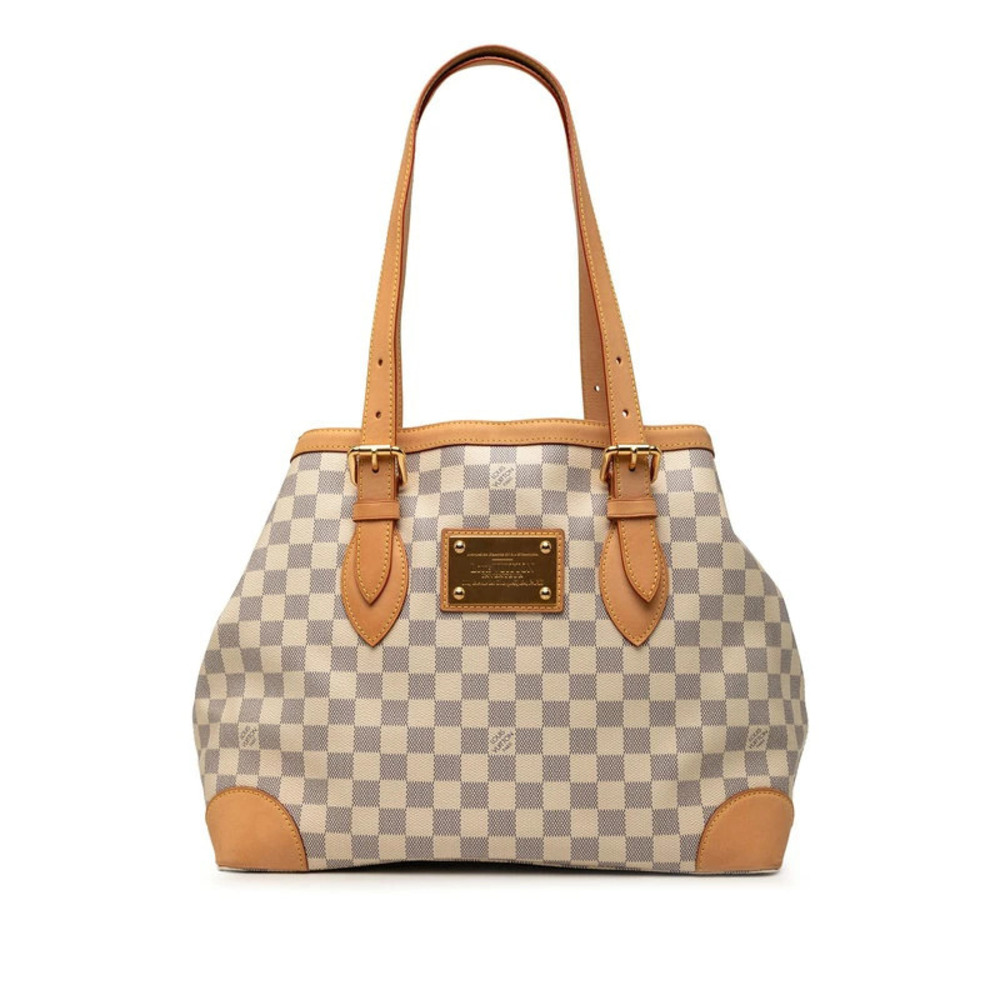 Louis Vuitton Damier Azur White Hampstead Tote Bag Shoulder Brown Leather